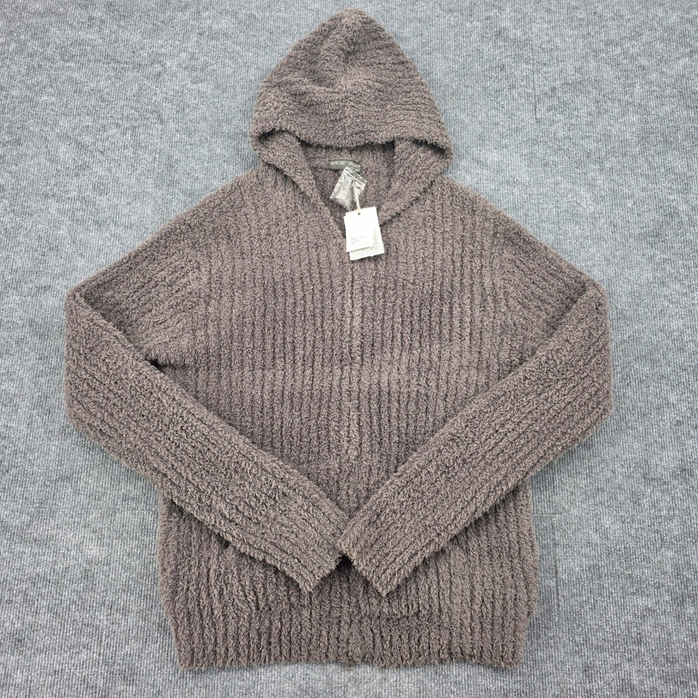 Barefoot Dreams CozyChic Ribbed Hoodie Charcoal Zip Up Sweater 544 Small NEW